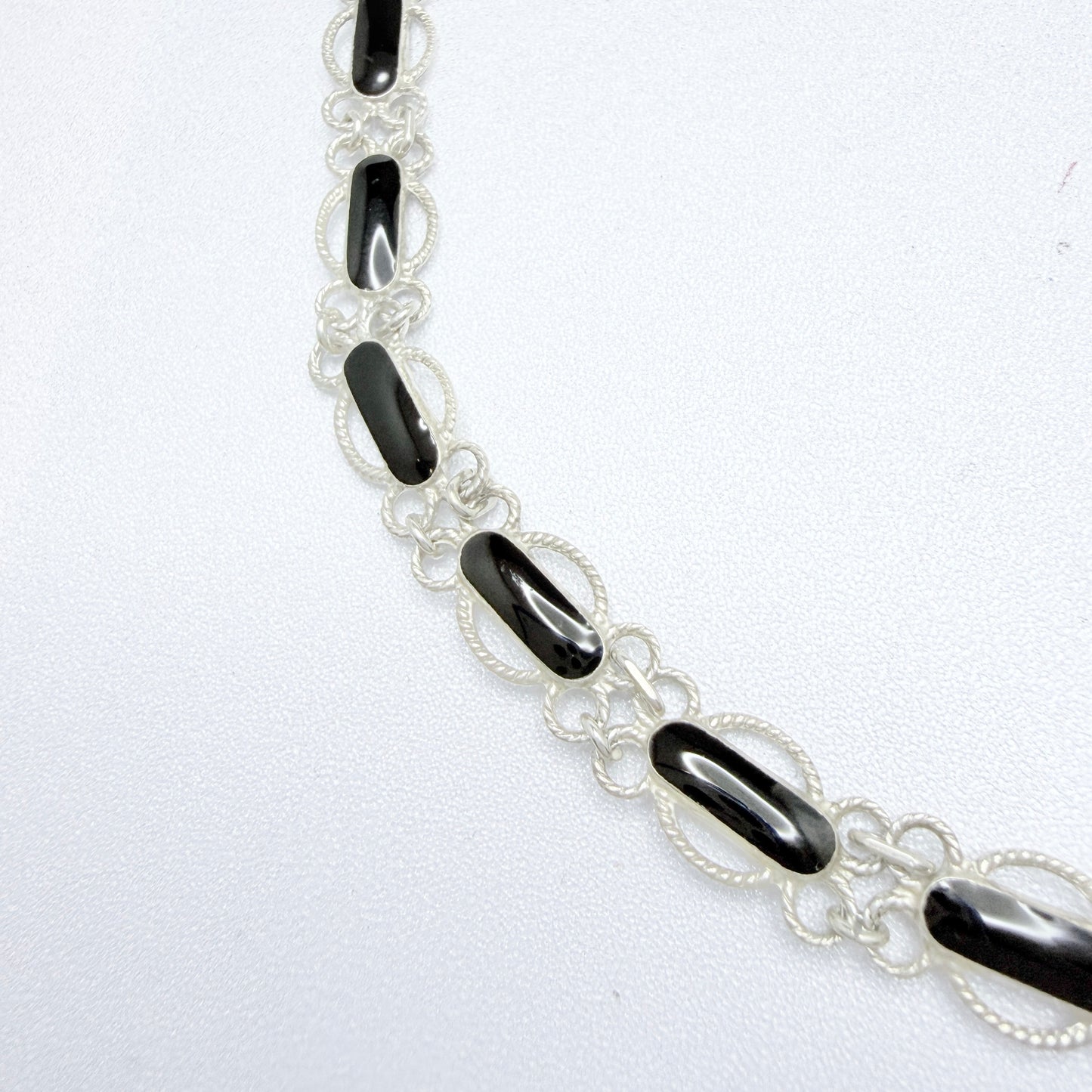 Norway / Denmark. Vintage Solid Silver Black Enamel Necklace.