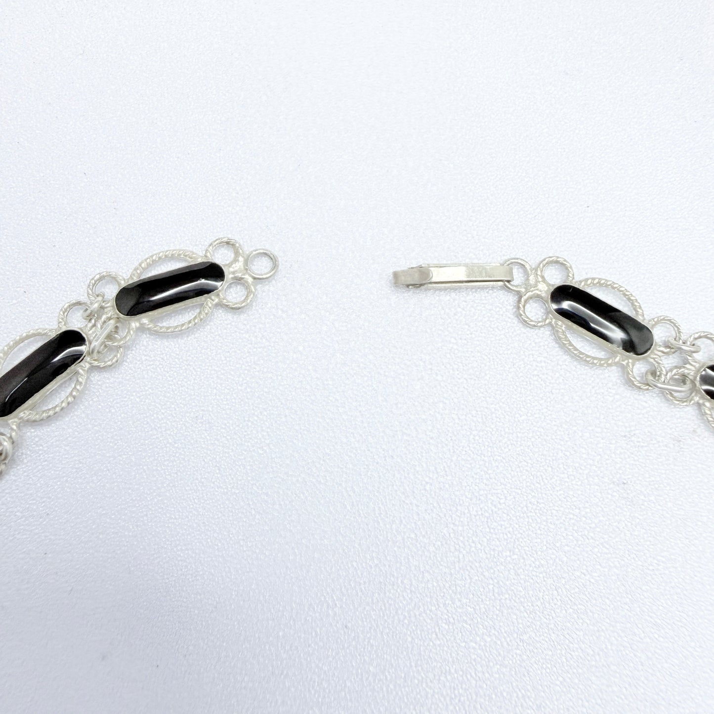 Norway / Denmark. Vintage Solid Silver Black Enamel Necklace.