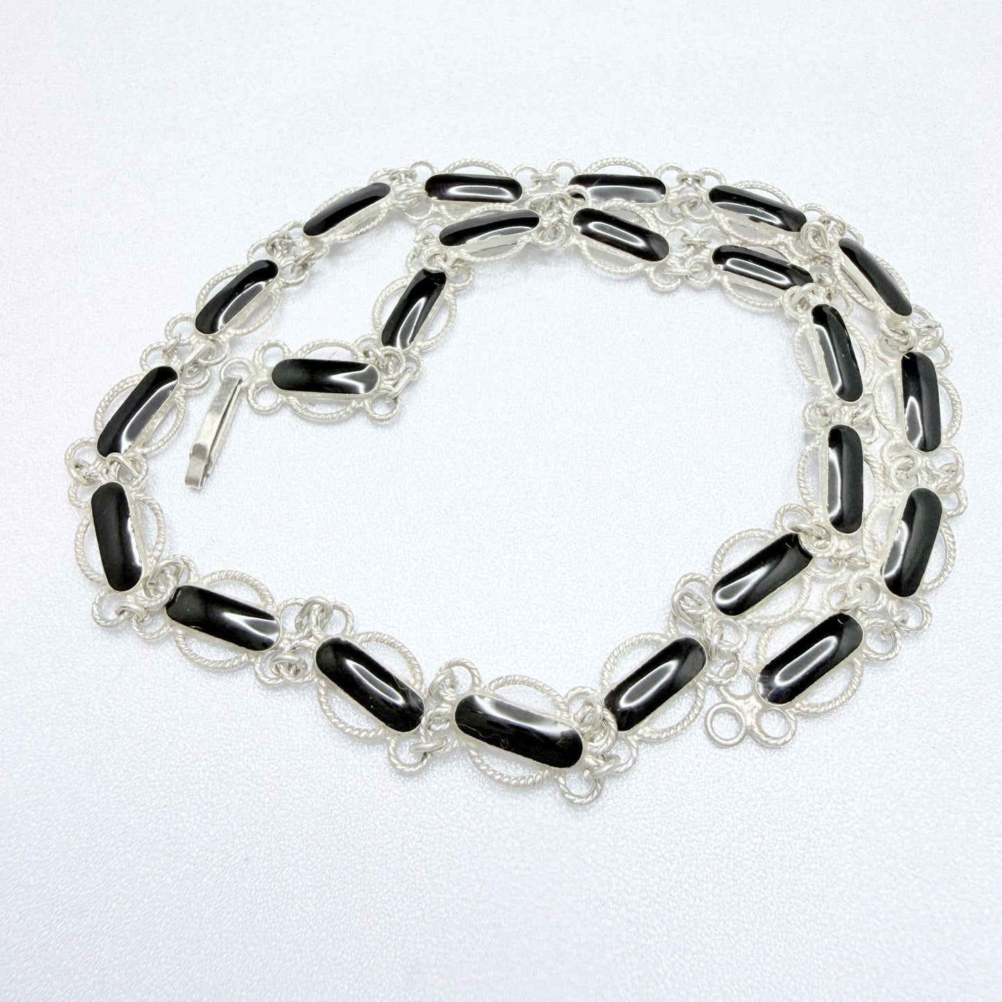 Norway / Denmark. Vintage Solid Silver Black Enamel Necklace.
