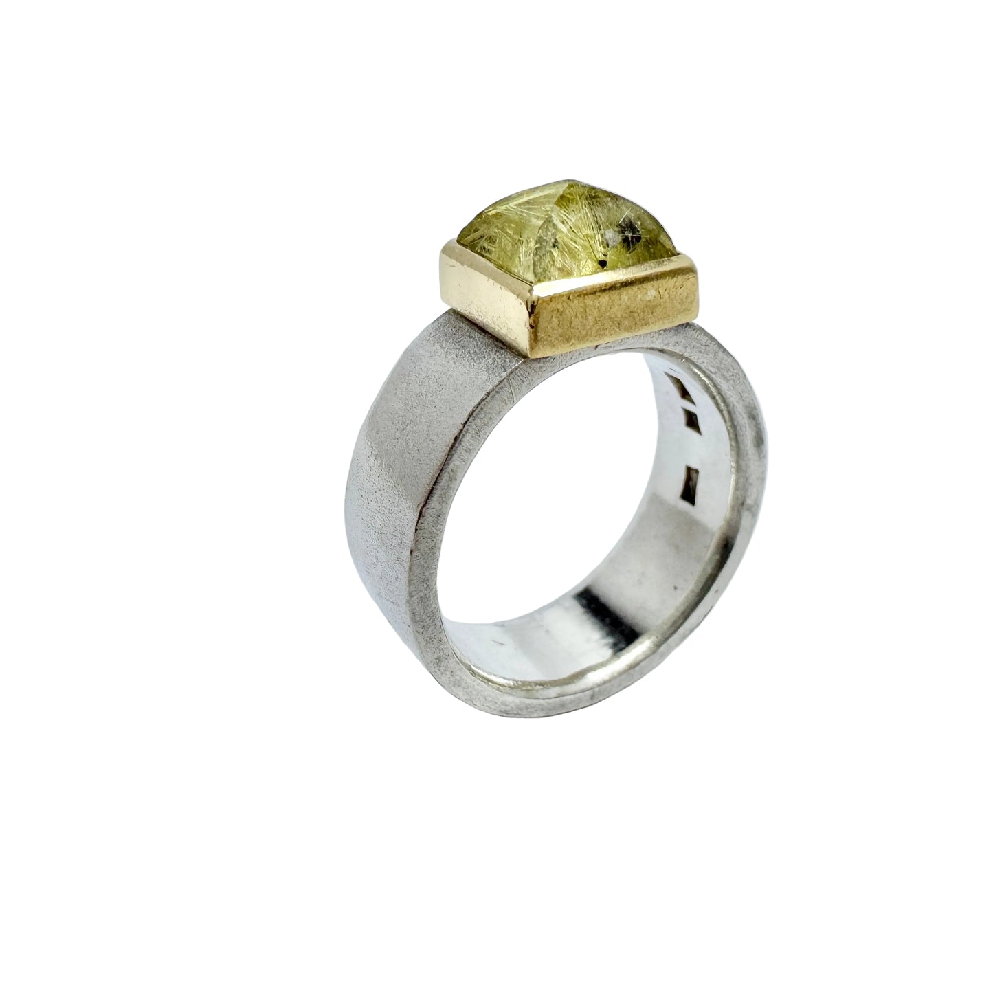 Sweden. Vintage Stering Silver 18k Gold Rutilated Quartz Ring.