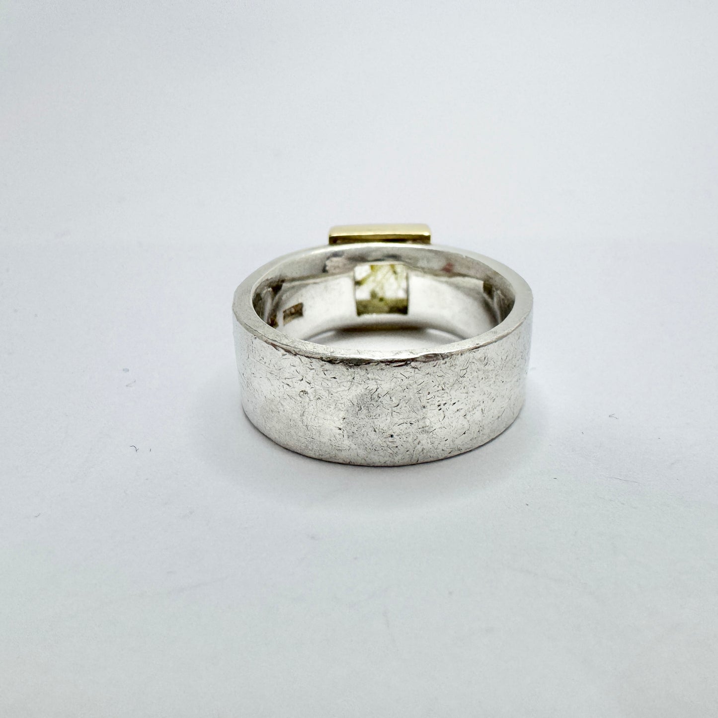 Sweden. Vintage Stering Silver 18k Gold Rutilated Quartz Ring.
