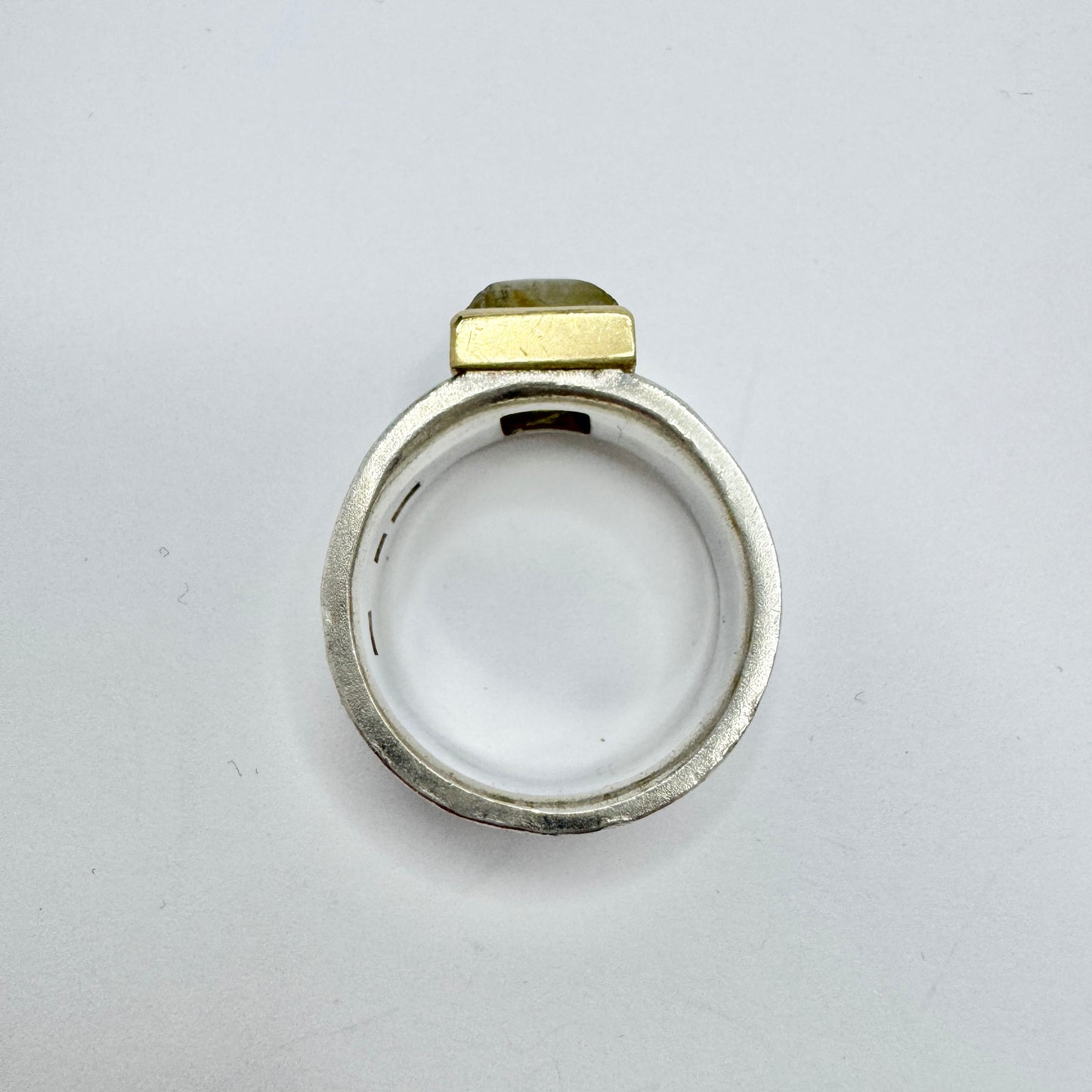 Sweden. Vintage Stering Silver 18k Gold Rutilated Quartz Ring.