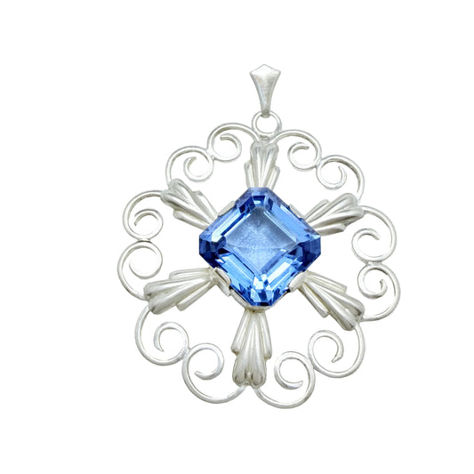 Alton, Sweden 1950s. Vintage Solid Silver Cobalt Blue Synthetic Spinel Pendant.
