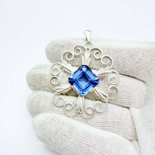 Alton, Sweden 1950s. Vintage Solid Silver Cobalt Blue Synthetic Spinel Pendant.