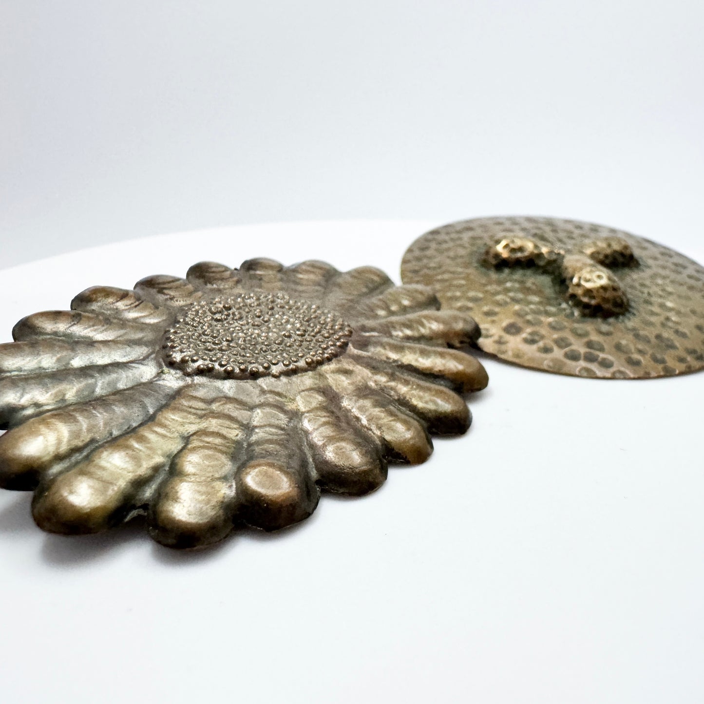 Two Antique ca 1910s Jugendstil Copper Brooches.