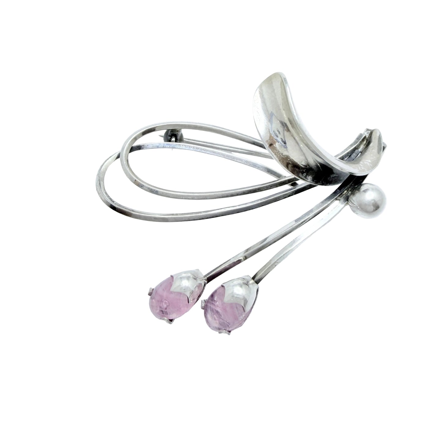 K&L-Kordes Lichtenfels, Germany ca 1960. Vintage Solid Silver Rose Quartz Brooch.