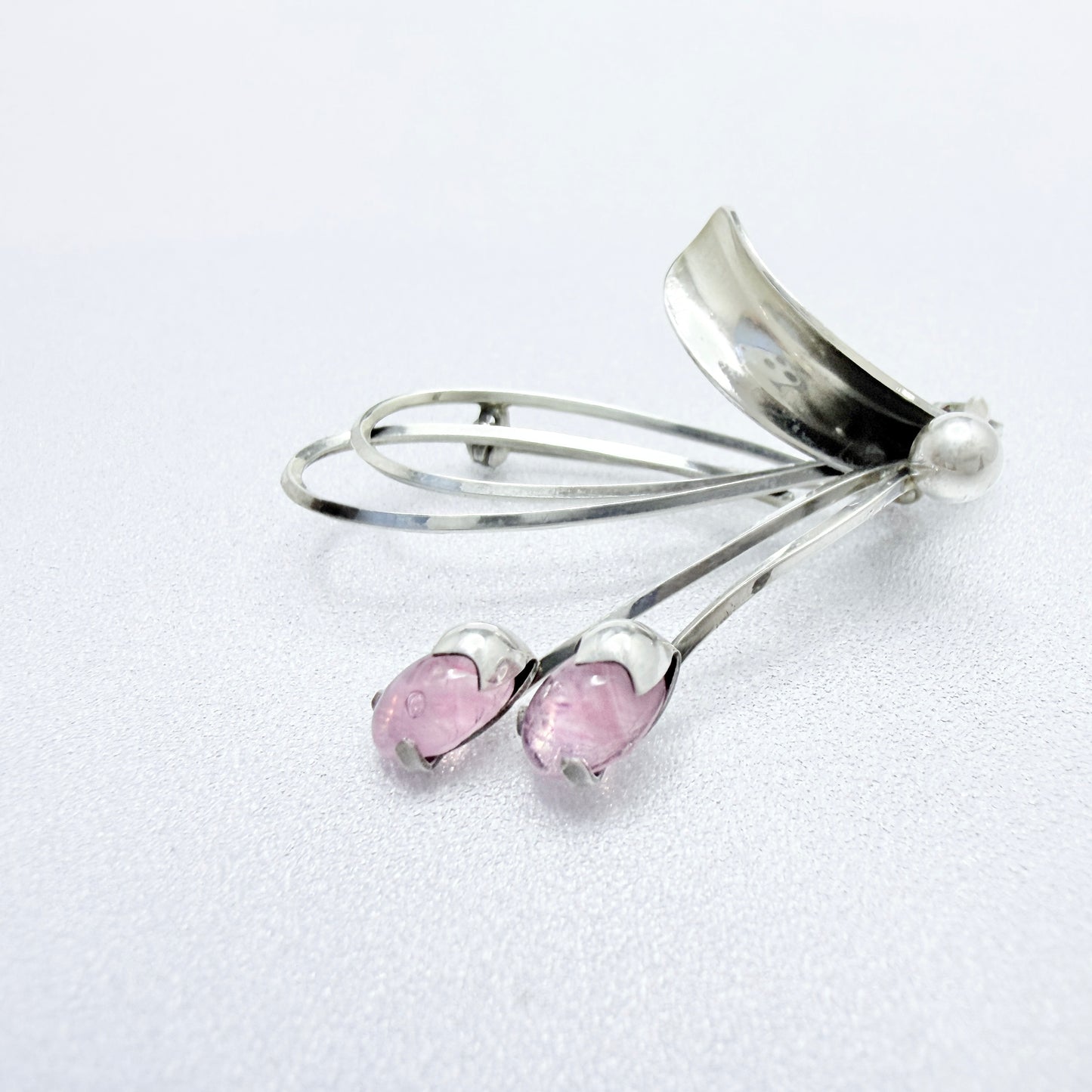 K&L-Kordes Lichtenfels, Germany ca 1960. Vintage Solid Silver Rose Quartz Brooch.
