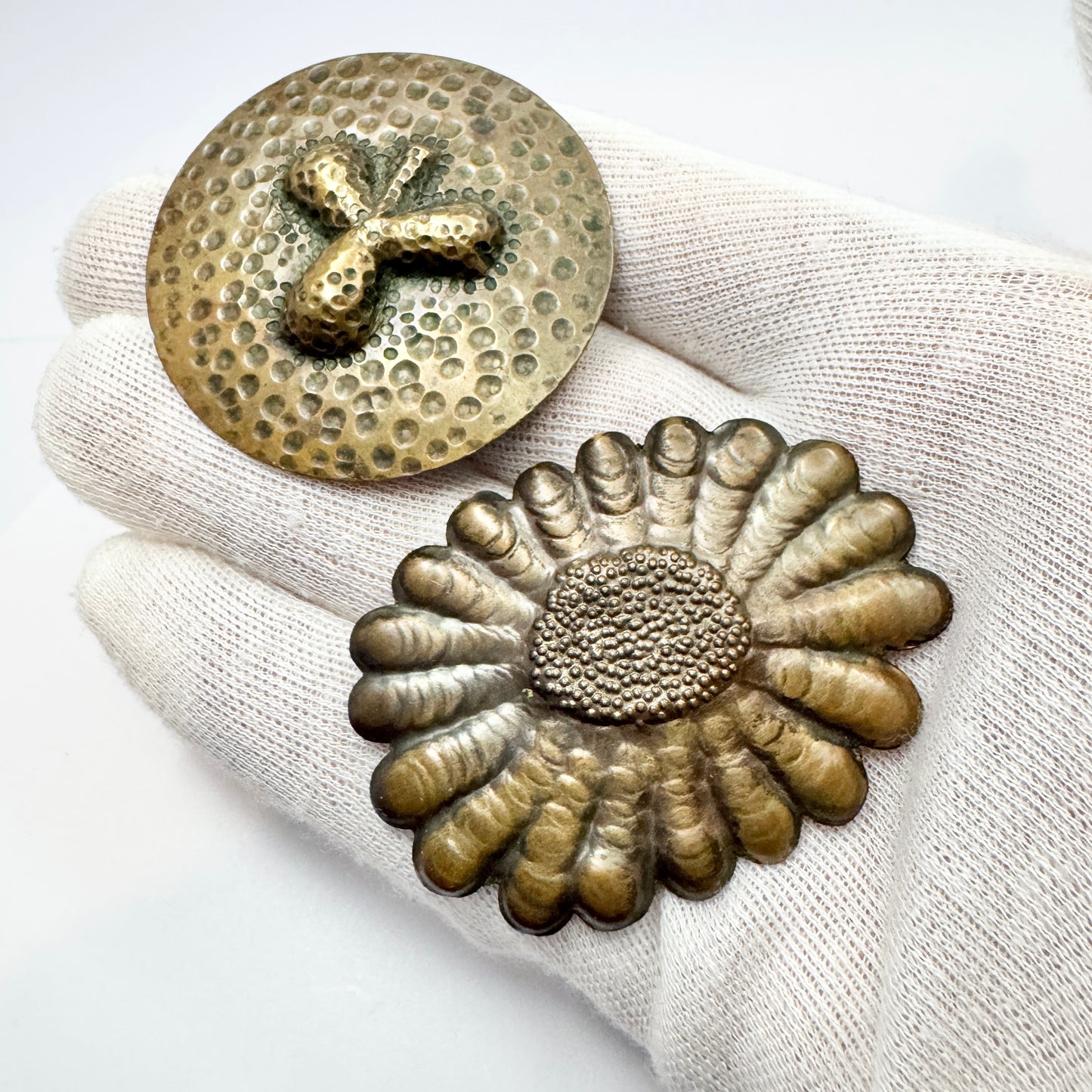 Two Antique ca 1910s Jugendstil Copper Brooches.