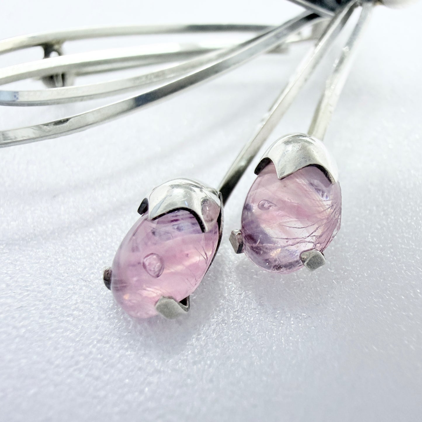 K&L-Kordes Lichtenfels, Germany ca 1960. Vintage Solid Silver Rose Quartz Brooch.