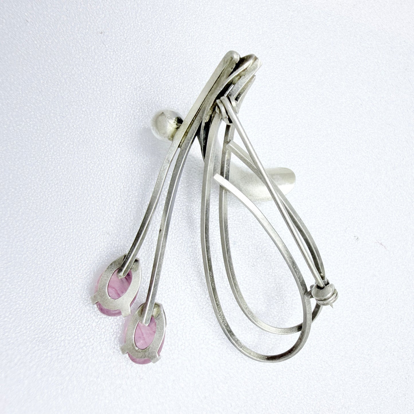K&L-Kordes Lichtenfels, Germany ca 1960. Vintage Solid Silver Rose Quartz Brooch.