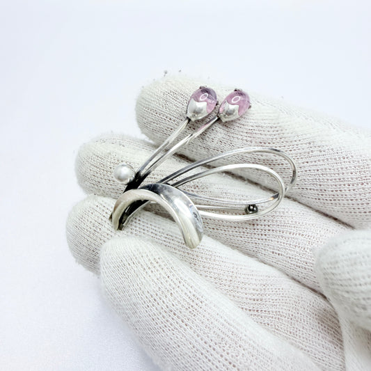 K&L-Kordes Lichtenfels, Germany ca 1960. Vintage Solid Silver Rose Quartz Brooch.