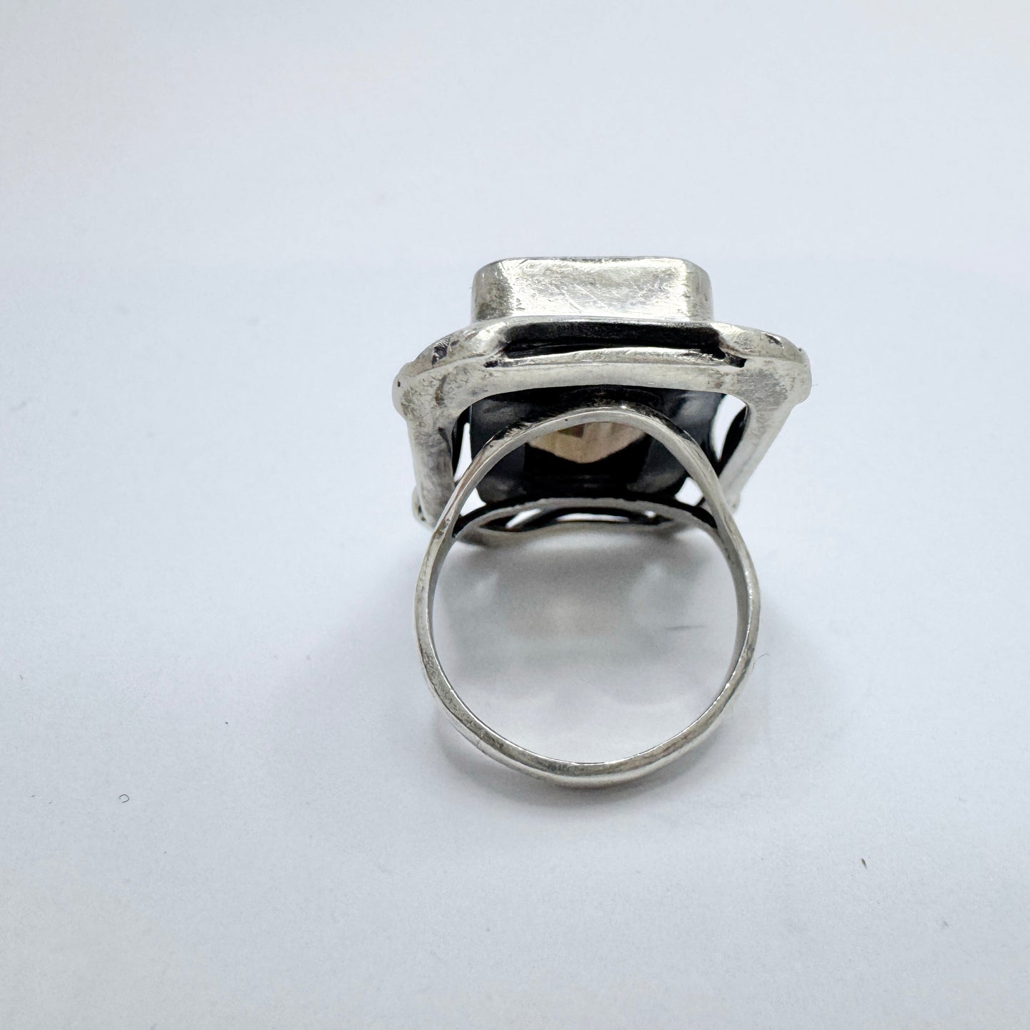 Vintage 1940s. Sterling Silver Smoky Quartz Cocktail Ring.