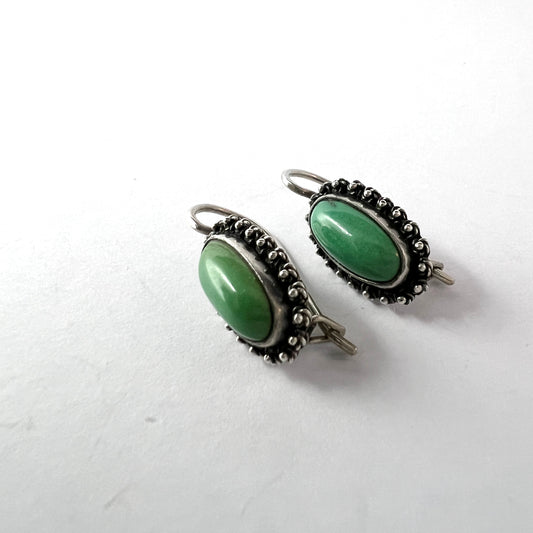 Finland c 1960s. Solid Silver Green Turquoise Earrings.