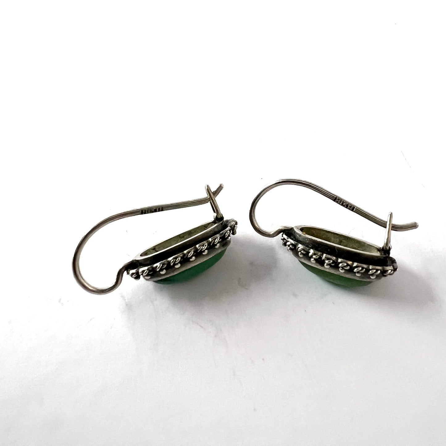 Finland c 1960s. Solid Silver Green Turquoise Earrings.