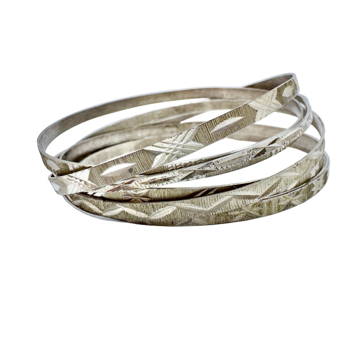 Vintage Solid Silver Bangle Stack.