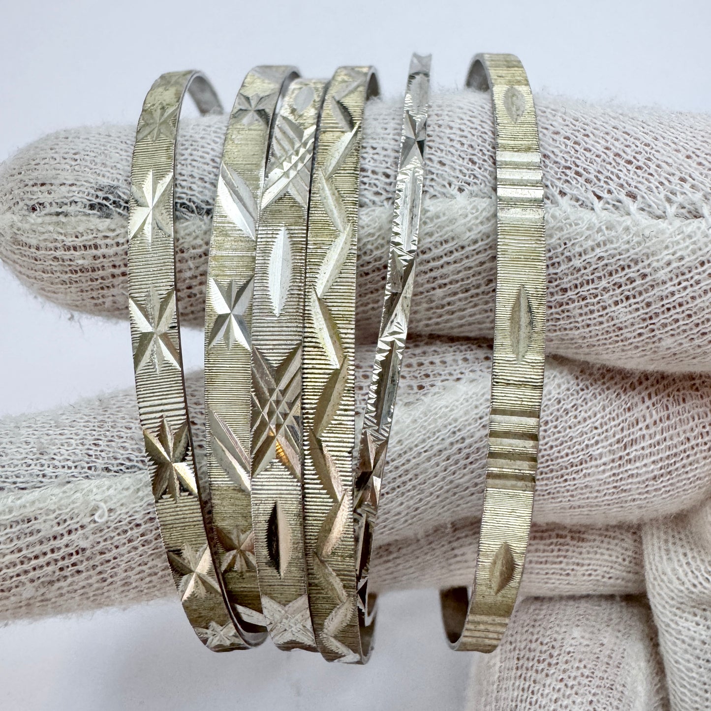 Vintage Solid Silver Bangle Stack.