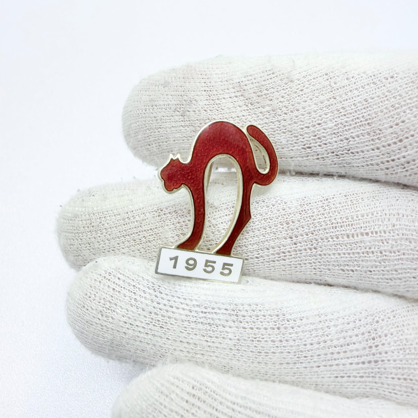 O.F. Hjortdahl, Norway 1955. Vintage Sterling Silver Enamel Cat Brooch.