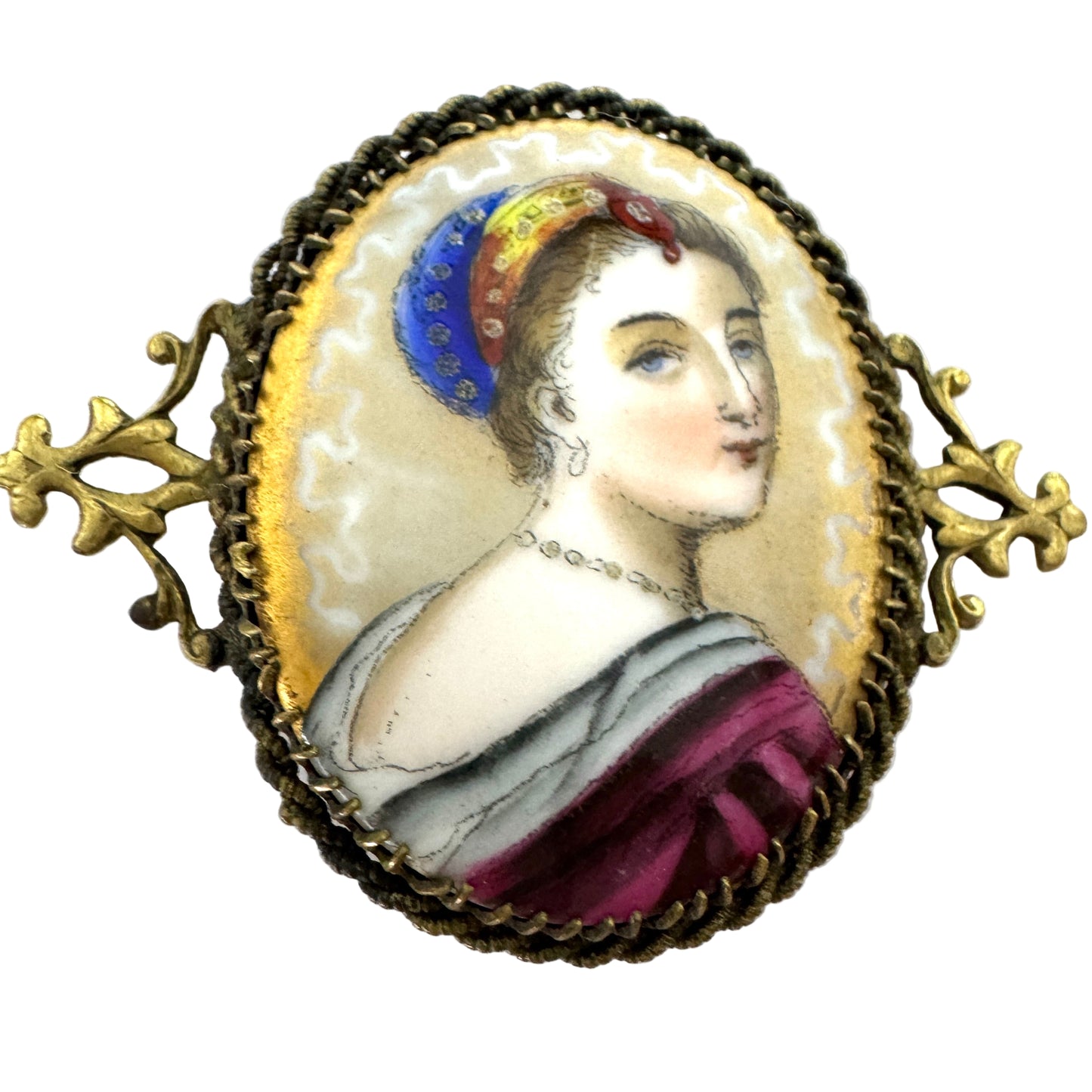 Antique Painted Enamel Brooch.