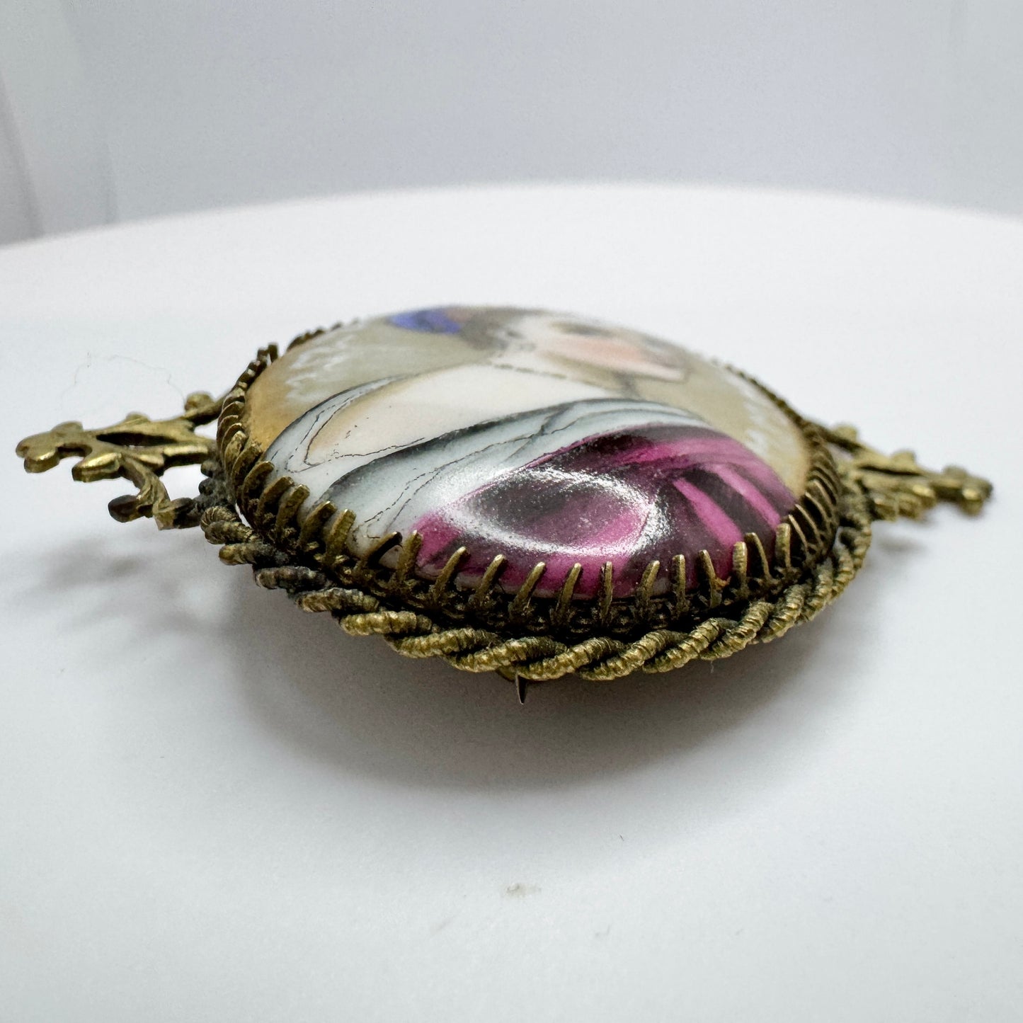 Antique Painted Enamel Brooch.