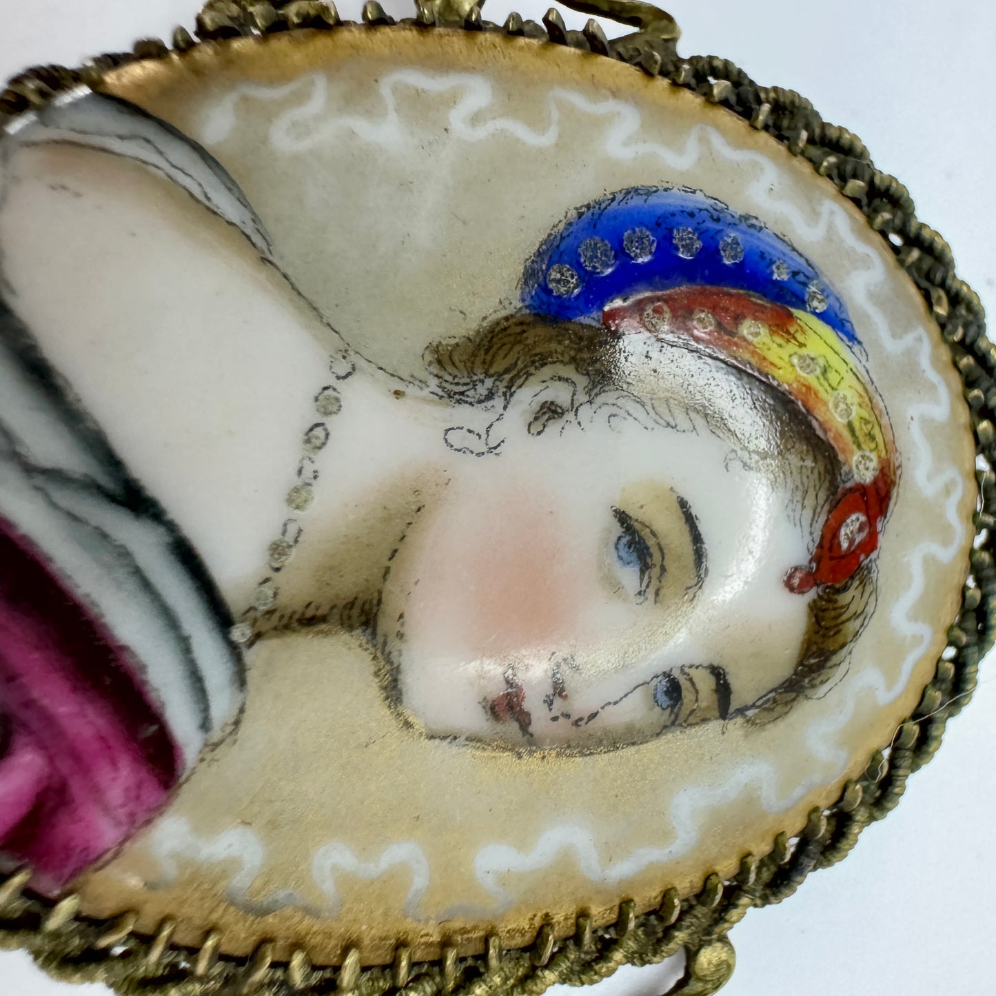 Antique Painted Enamel Brooch.
