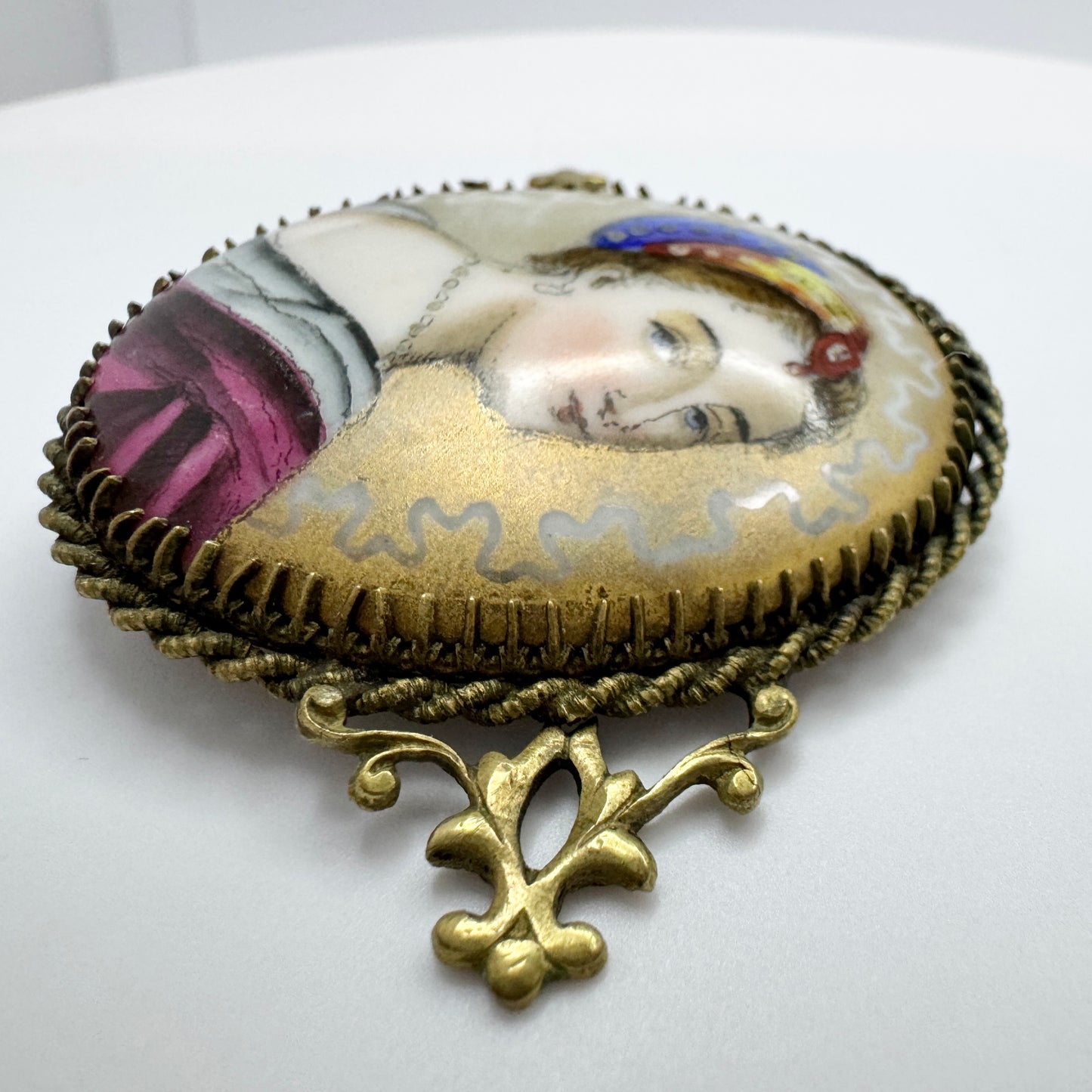 Antique Painted Enamel Brooch.
