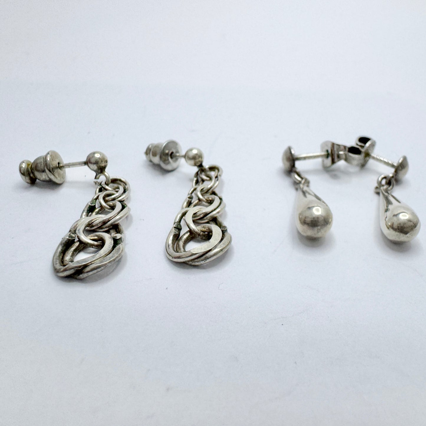 2 Pair of Vintage Silver Earrings. Bismarck and Drops.