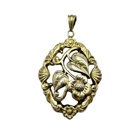 G Dahlgren, Sweden 1947. Vintage Gilt Slid Silver Floral Pendant.