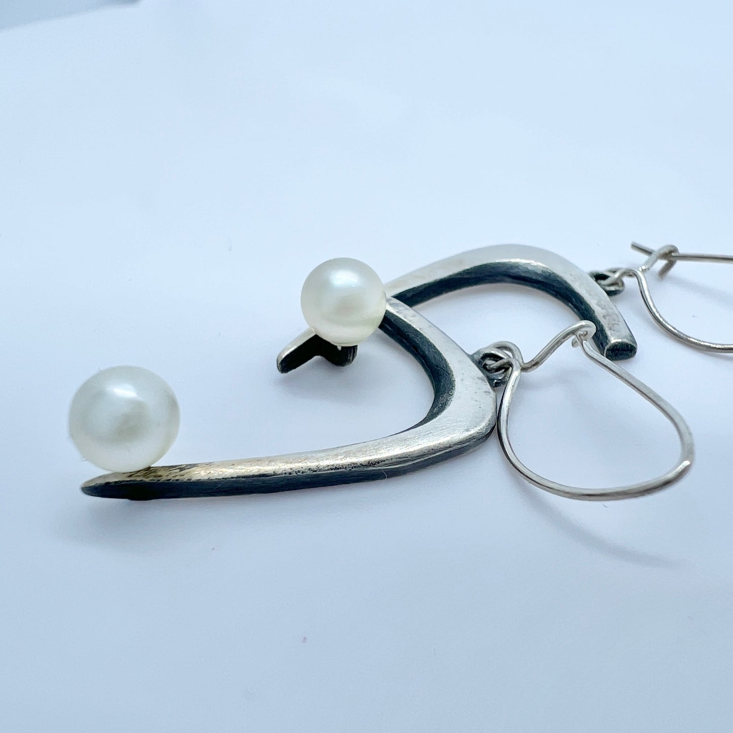 Vintage Sterling Silver Pearl Earrings. Attributed to Esther Lewittes 1950-60s