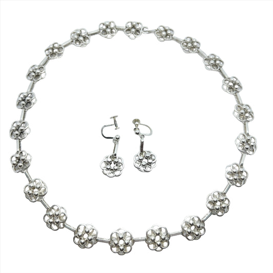 Hermann Ole Jacobsen, Denmark 1947-1957. Vintage Sterling Silver Necklace + Earrings.