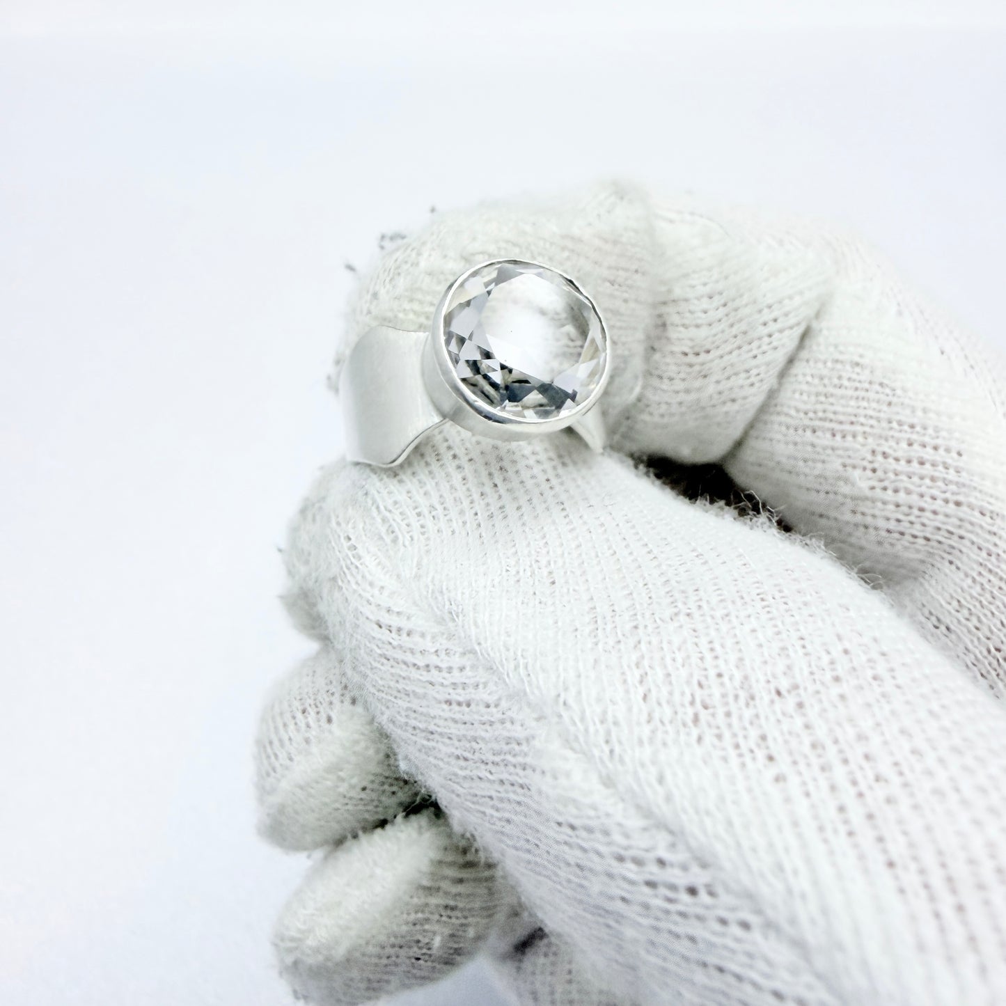 Vintage 1950-60s Solid Silver Rock Crystal Ring.