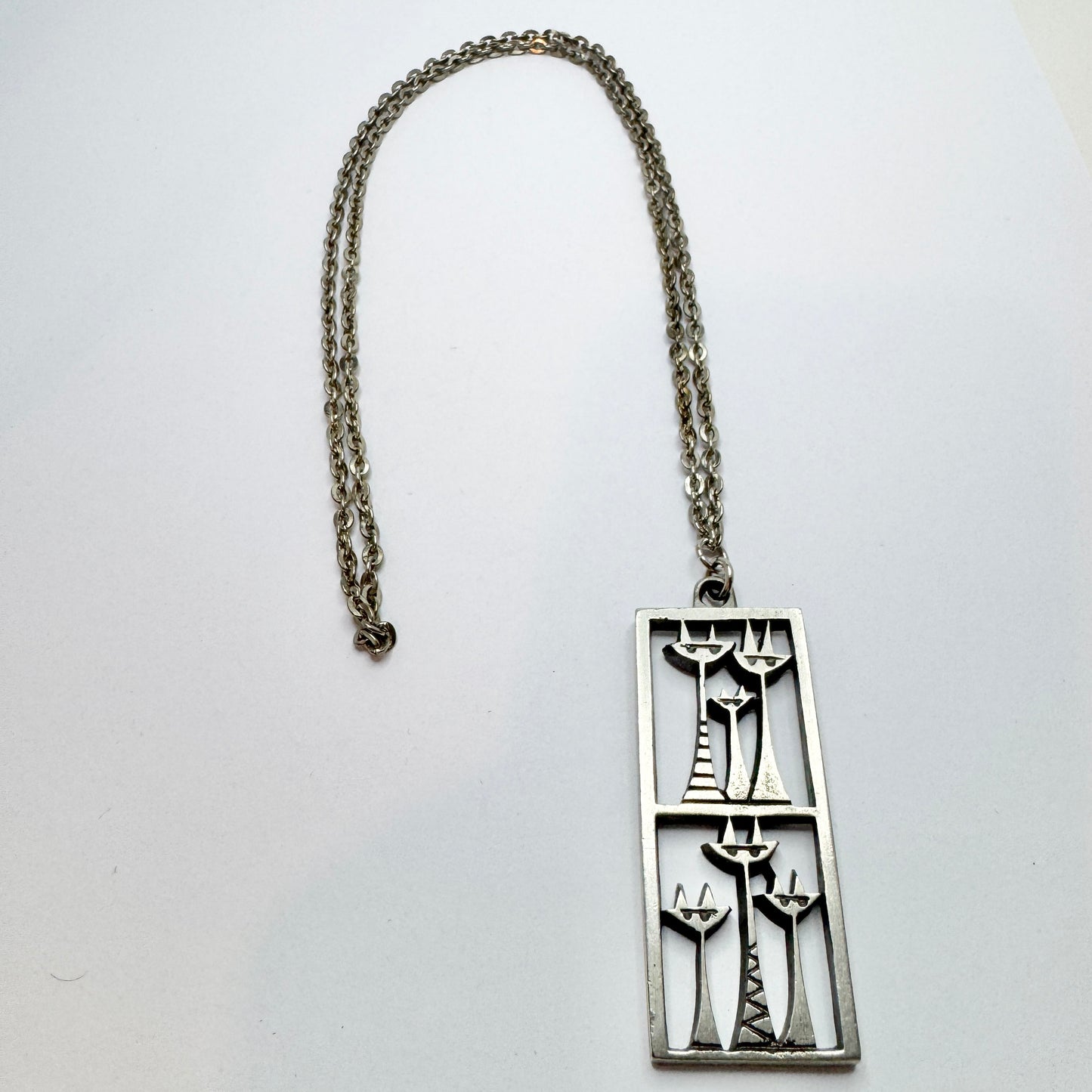 Tyr, Sweden c 1970s. Vintage Pewter Cats Large Pendant Necklace.