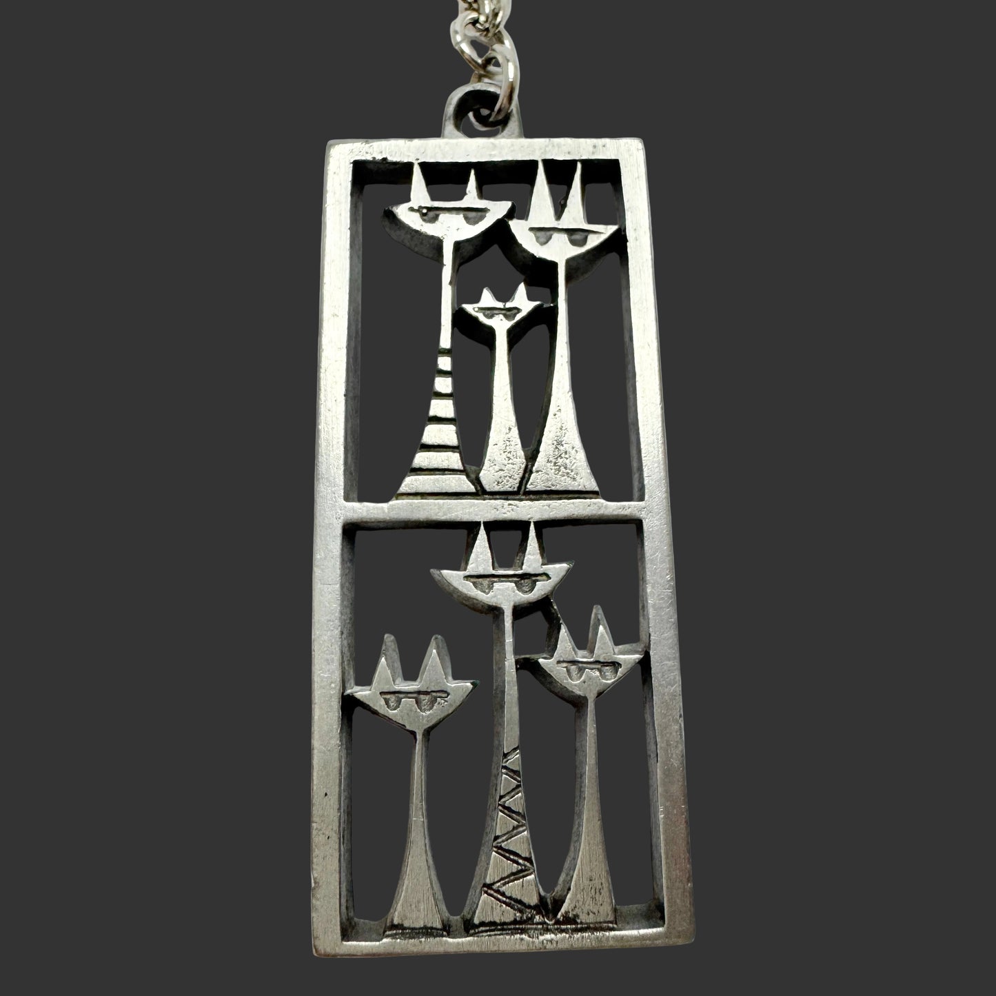 Tyr, Sweden c 1970s. Vintage Pewter Cats Large Pendant Necklace.