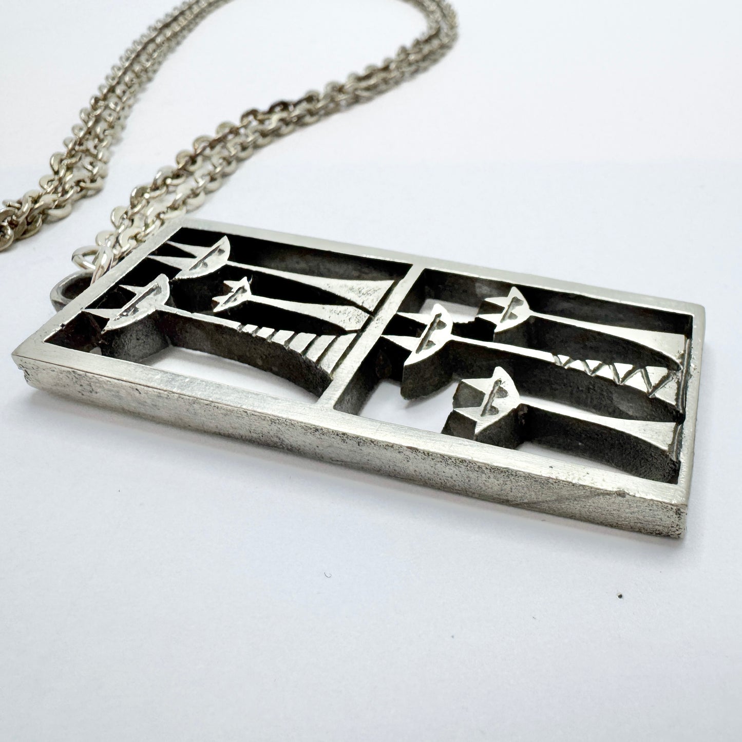 Tyr, Sweden c 1970s. Vintage Pewter Cats Large Pendant Necklace.