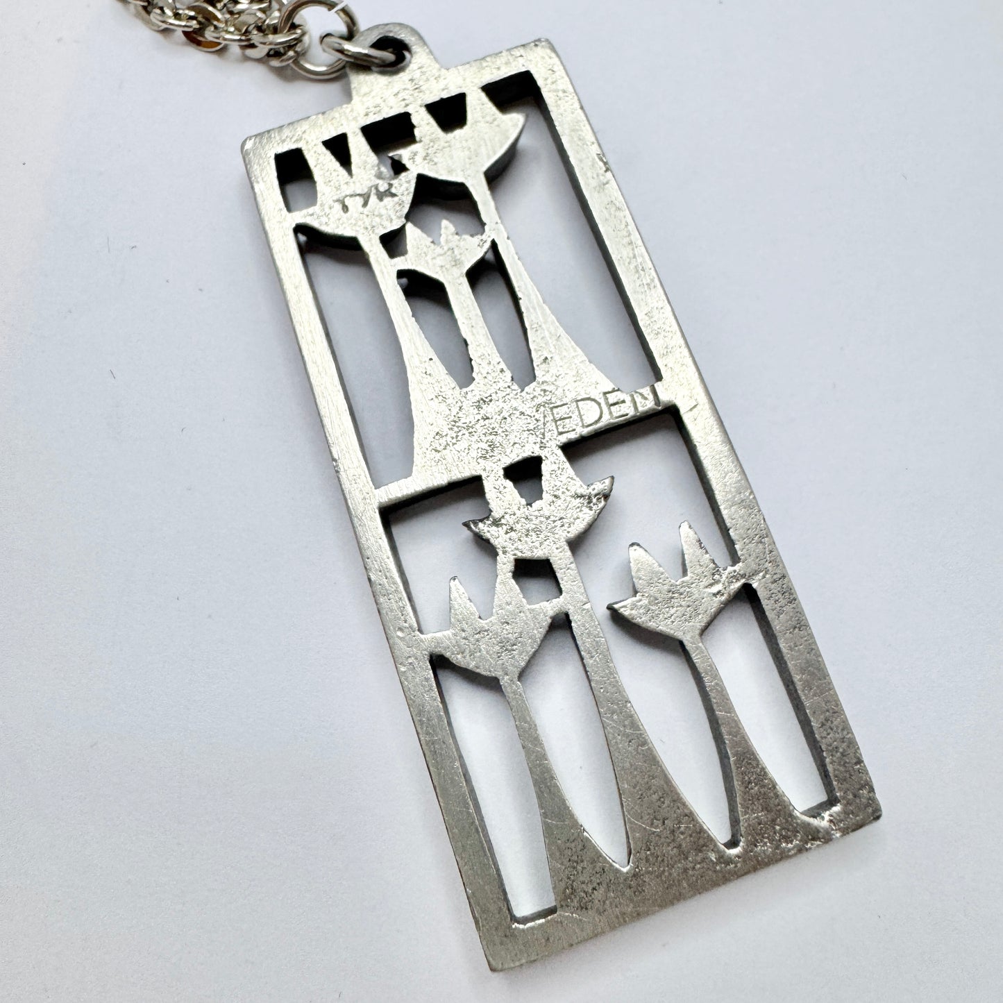 Tyr, Sweden c 1970s. Vintage Pewter Cats Large Pendant Necklace.