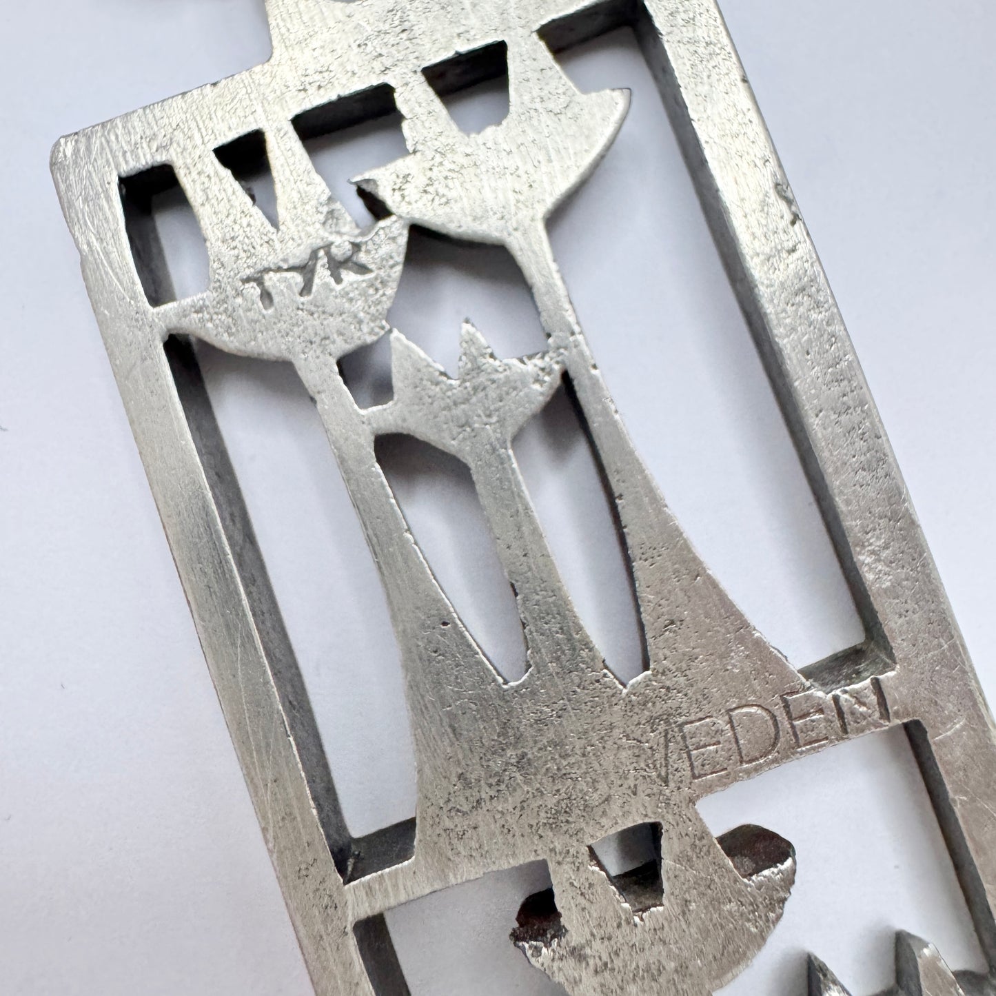 Tyr, Sweden c 1970s. Vintage Pewter Cats Large Pendant Necklace.