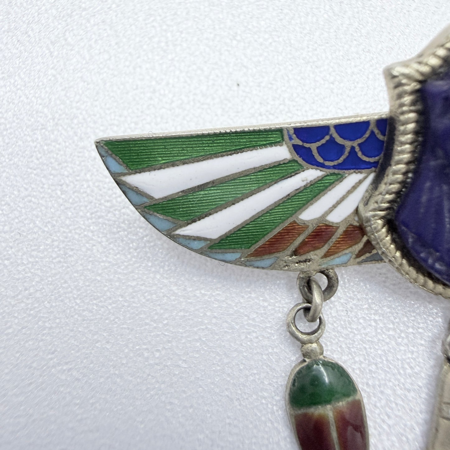 Art Deco Egyptian Revival Silver Enamel Brooch.