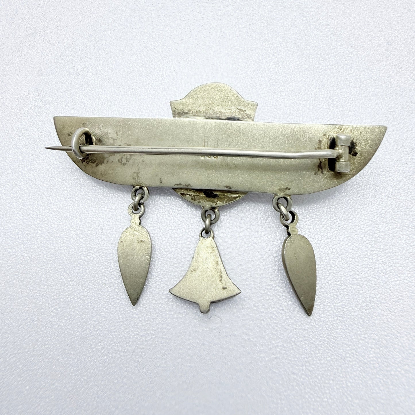 Art Deco Egyptian Revival Silver Enamel Brooch.