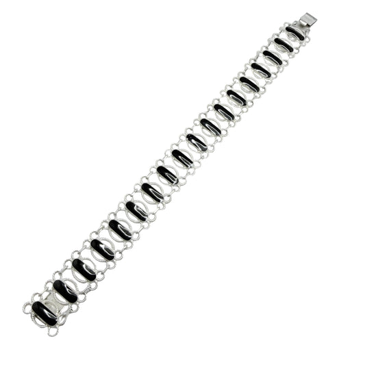 Arne Nodlie, Norway. Vintage Sterling Silver Black Enamel Bracelet.