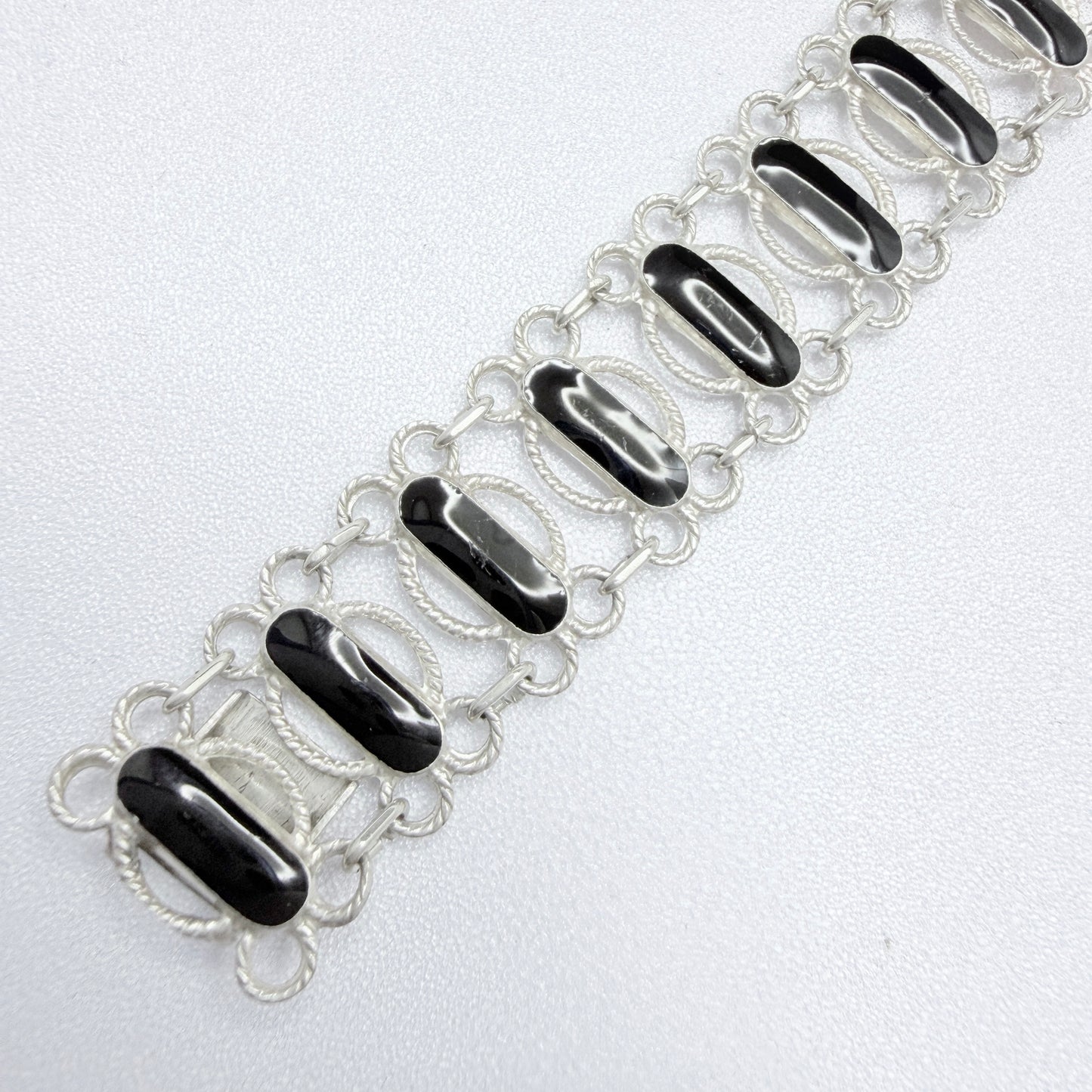 Arne Nodlie, Norway. Vintage Sterling Silver Black Enamel Bracelet.