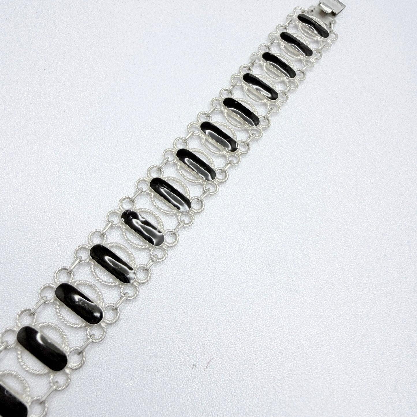 Arne Nodlie, Norway. Vintage Sterling Silver Black Enamel Bracelet.