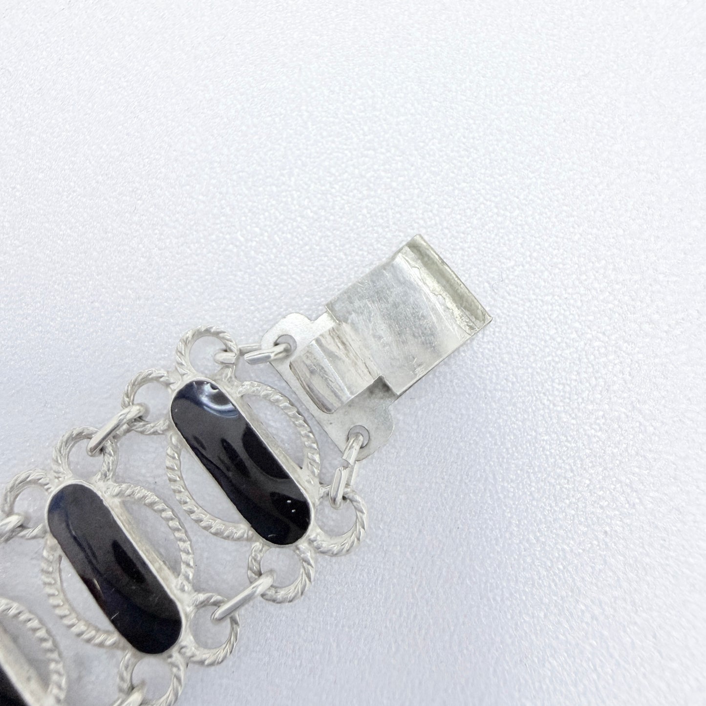 Arne Nodlie, Norway. Vintage Sterling Silver Black Enamel Bracelet.
