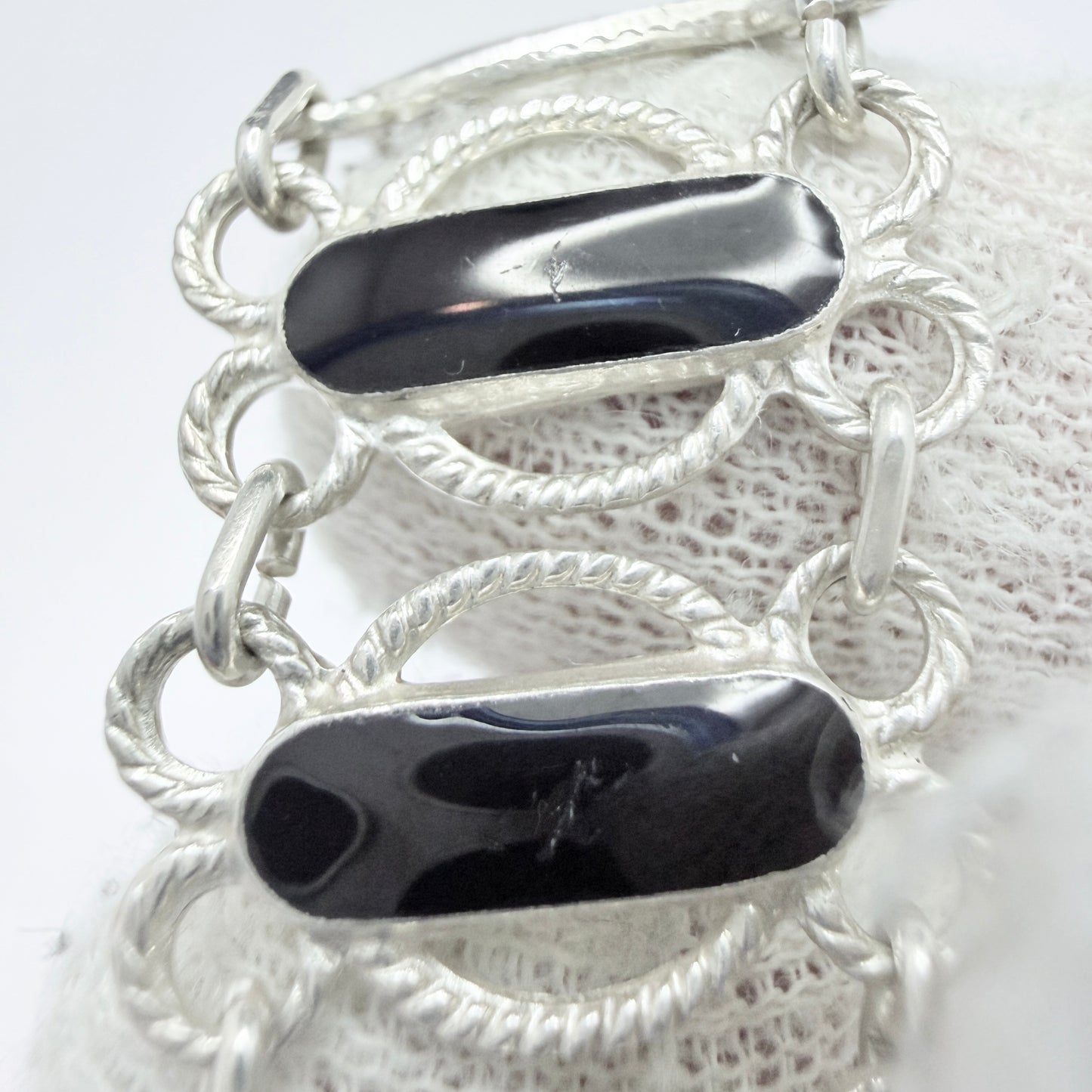 Arne Nodlie, Norway. Vintage Sterling Silver Black Enamel Bracelet.