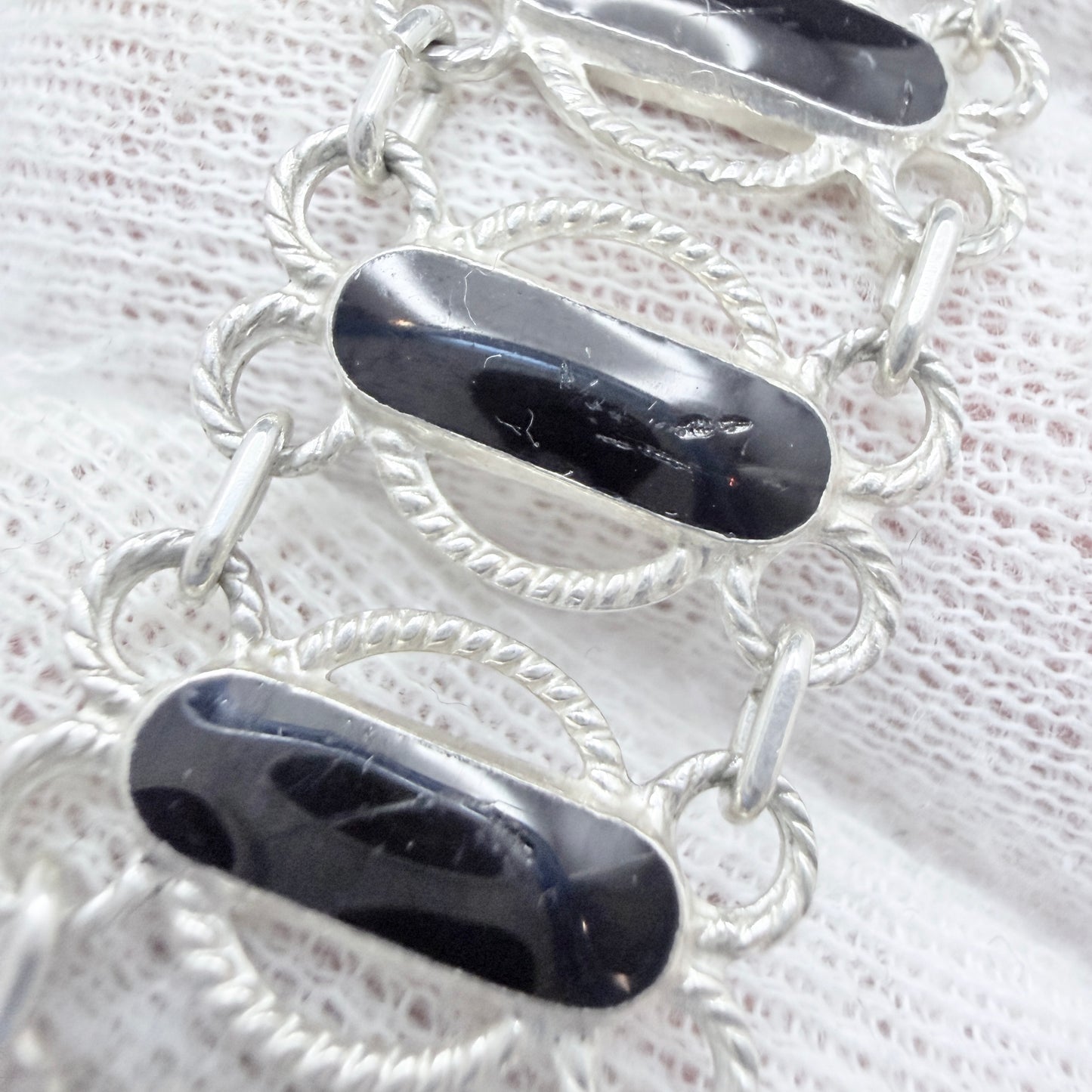 Arne Nodlie, Norway. Vintage Sterling Silver Black Enamel Bracelet.