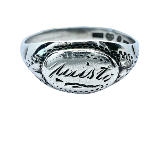 Bernhard Hertz, Sweden 1907. Antique Solid Silver Memory Ring.