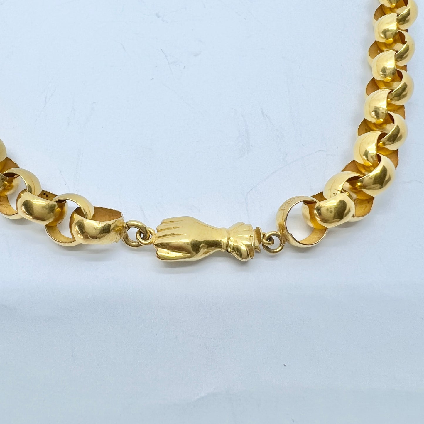 Eric Söderholm, Sweden 1842. Antique Early Victorian 18k Gold Hand Clasp Necklace.