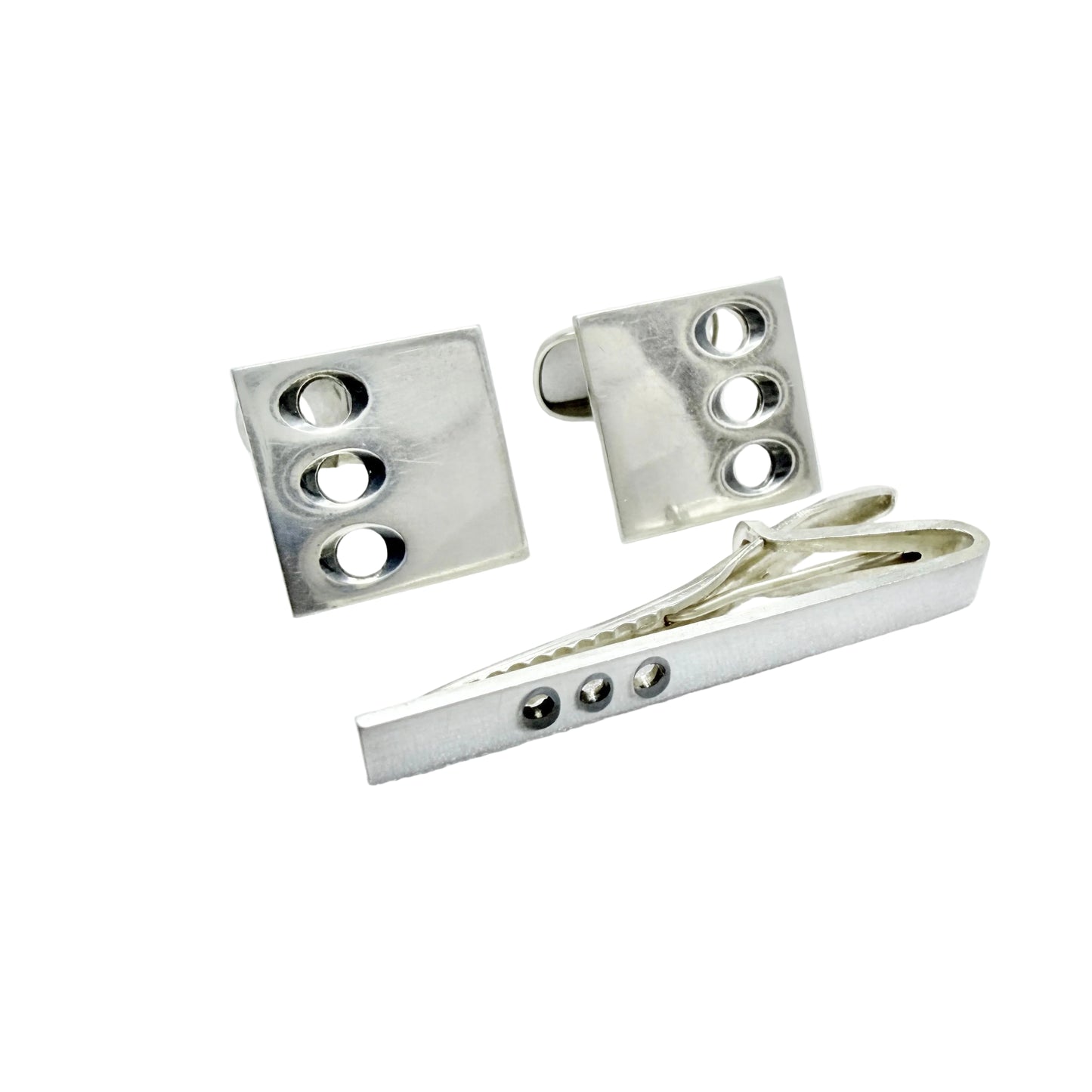 Martti Viikinniemi, Finland 1967. vintage Solid Silver Cufflinks + Tie-clip.