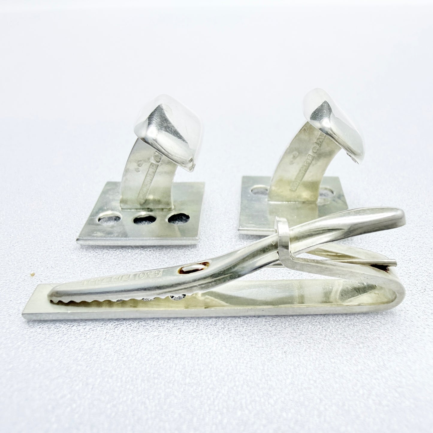 Martti Viikinniemi, Finland 1967. vintage Solid Silver Cufflinks + Tie-clip.
