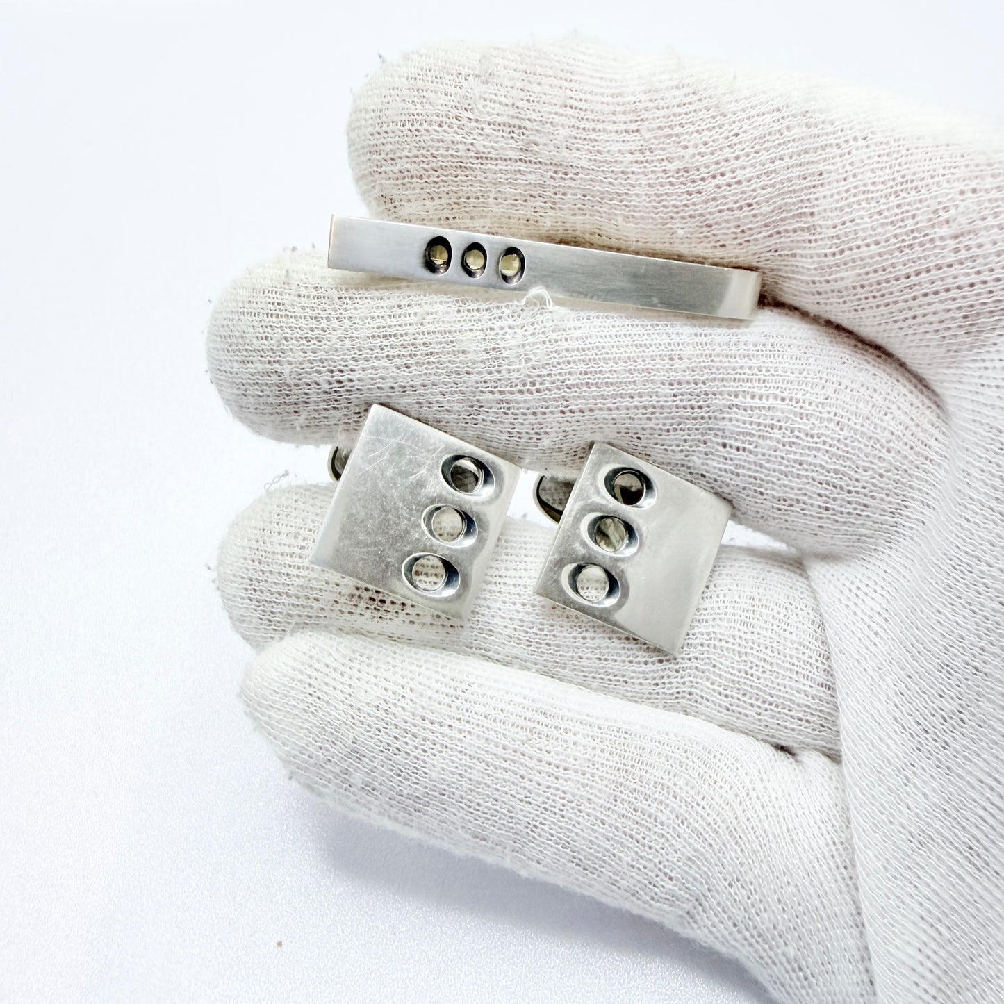 Martti Viikinniemi, Finland 1967. vintage Solid Silver Cufflinks + Tie-clip.