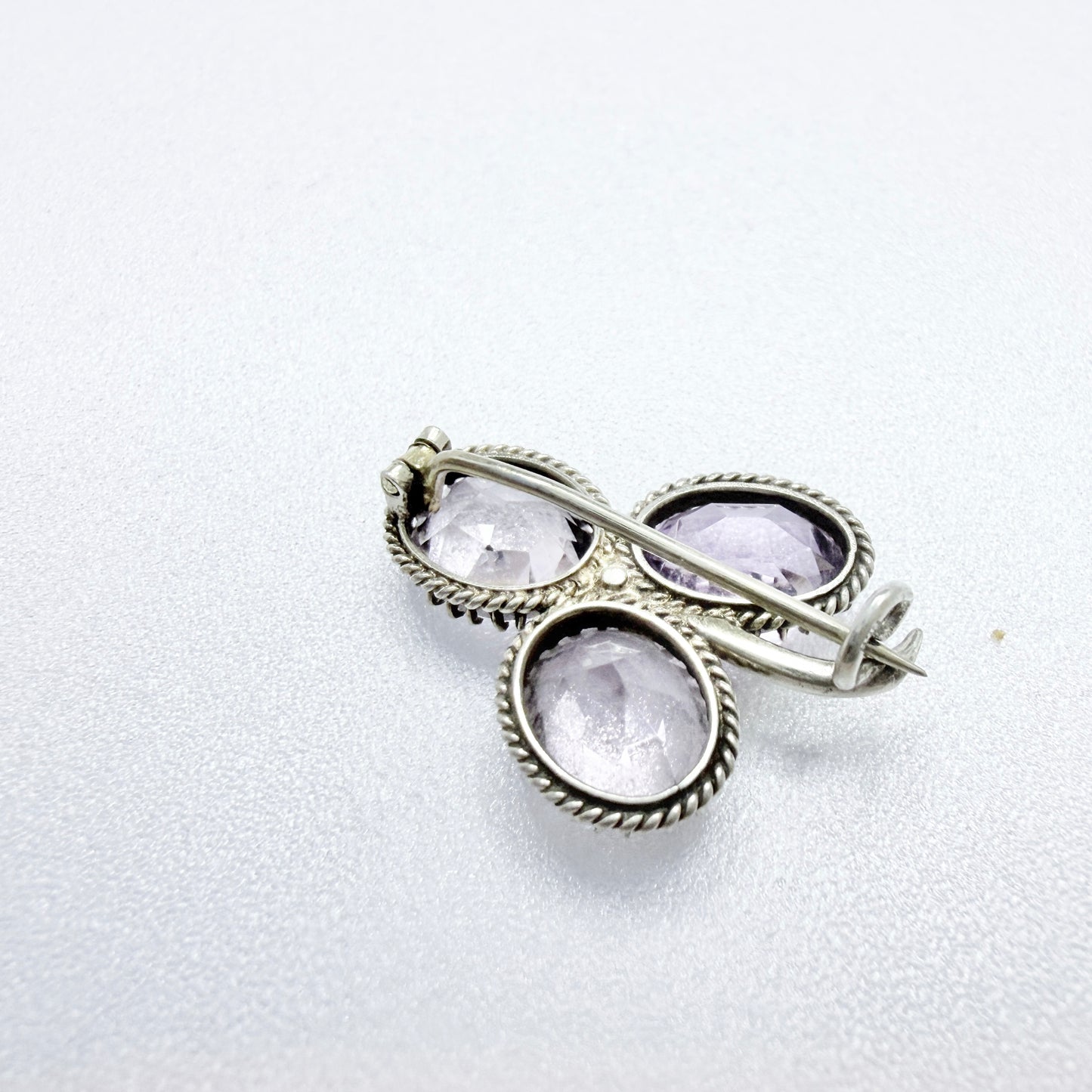 Early 1900s. Solid Silver Amethyst Seed-pearl Brooch.