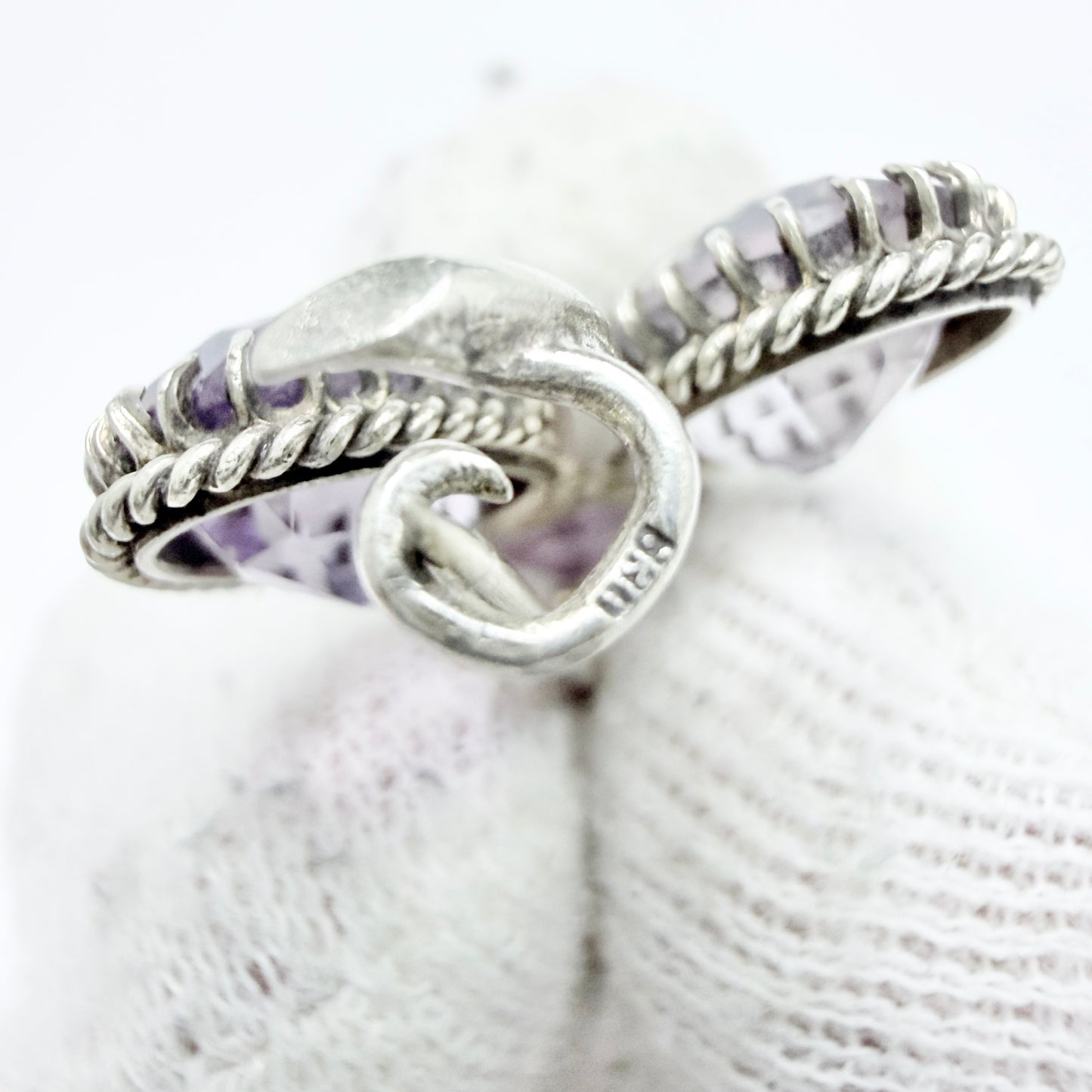 Early 1900s. Solid Silver Amethyst Seed-pearl Brooch.